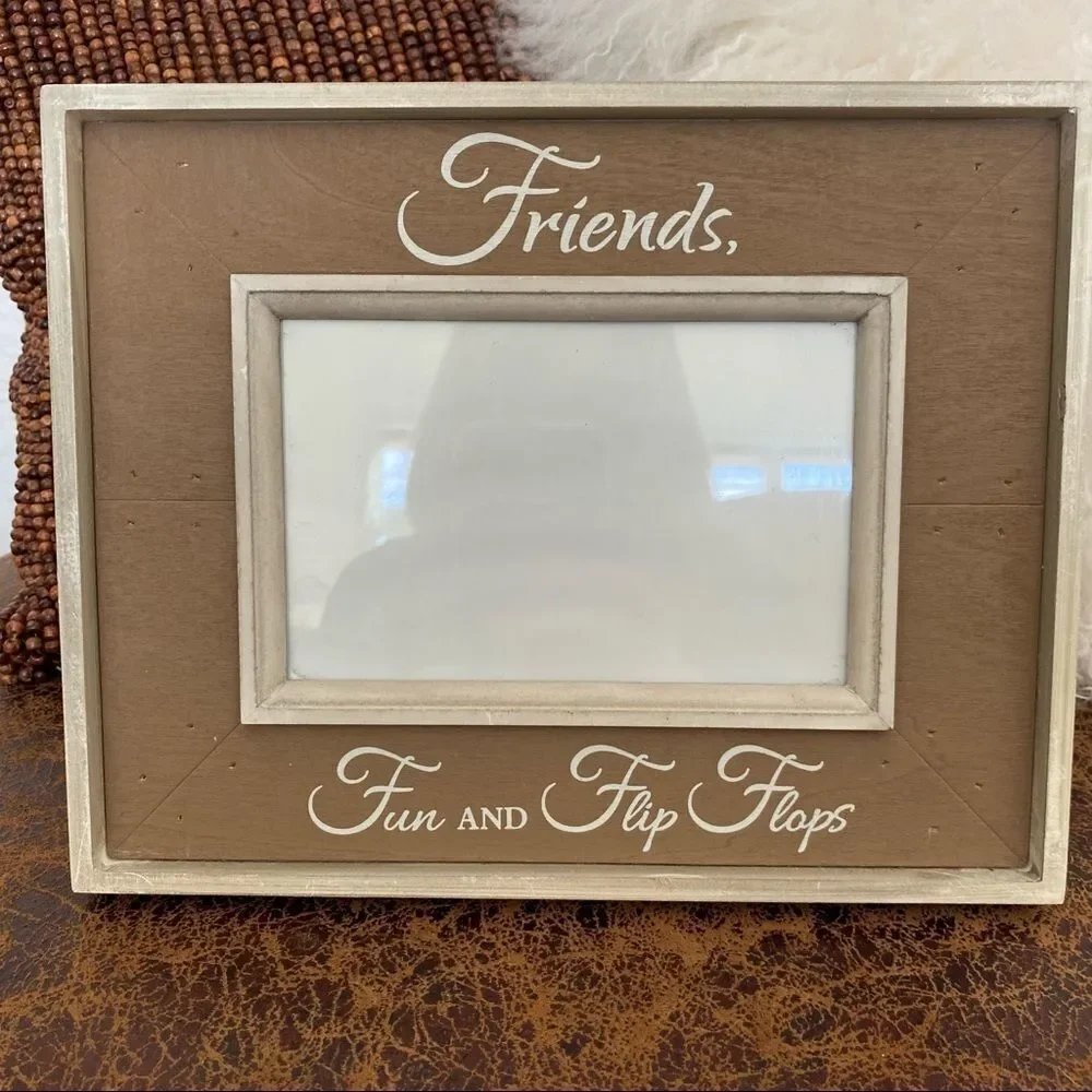 Friends Wood Picture Frame Farmhouse Beach Summer Style Fun Flip Flops 4x6 photo